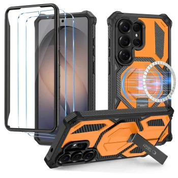Tech-Protect MagBlast MagSafe Case and 2 Tempered Glasses for Samsung Galaxy S26 Ultra, Black/Orange