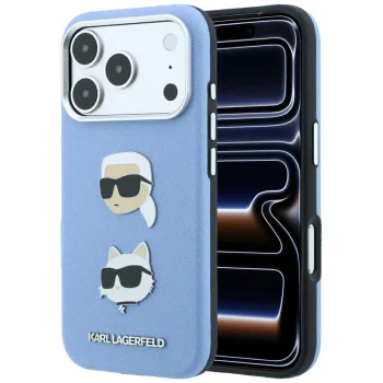 Karl Lagerfeld Case for iPhone 18 Pro / 17 Pro Saffiano Pins & Logo, Light Blue