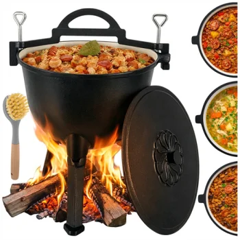 Kaminer 10L Enameled Cast Iron Cauldron with Legs, Black