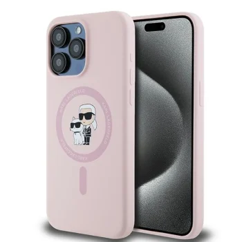 Karl Lagerfeld iPhone 15 Pro Case Silicone Karl & Choupette MagSafe, Pink