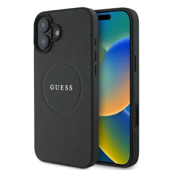 Guess iPhone 16 Case Grained Gold Ring MagSafe, Black