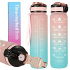 Motivational Water Bottle with Time Marker Reminder Tracker Leak-proof BPA Free, 1L, Pink-Blue