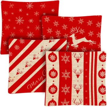 Ruhhy Christmas Decorative Pillowcases 45x45 cm Set of 4, Red/Linen