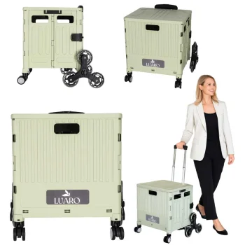 LUARO Foldable Stair Climbing Shopping Cart 32 L with 8 Wheels and Lid, Light Green