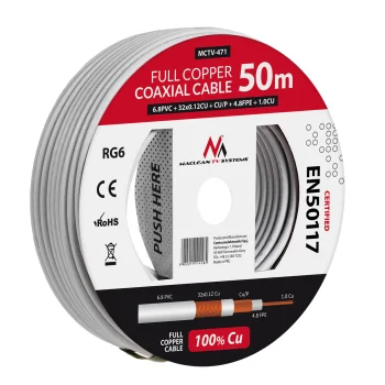 Maclean MCTV-471 RG6 Coaxial Cable 50m Copper Cu