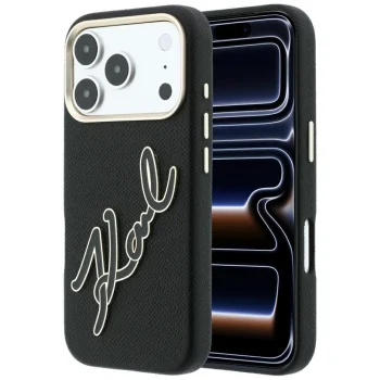 Karl Lagerfeld Smooth Big Resin Signature Logo Case for iPhone 18 Pro / 17 Pro, Black