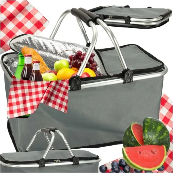 Foldable Thermal Picnic Basket, 25L, Grey