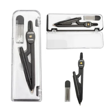 School Compass Set with Pencil and Spare Leads in Storage Case, Black