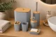 Bathroom Accessory Set, 6 Pieces, Grey/Bamboo