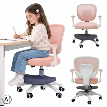 Kids Desk Chair Adjustable Swivel Chair with Footrest, Pink