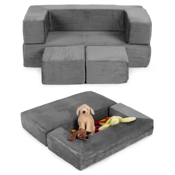 Ecotoys TMSRT-16-GY Folding Modular Kids Sofa, 4 Elements, Grey
