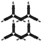 Adjustable Bed Sheet Fasteners with Clips, Set of 4, Black