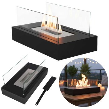 Galda biokamīns pārnēsājams bezdūmu iekštelpām un āram taisnstūra, melns