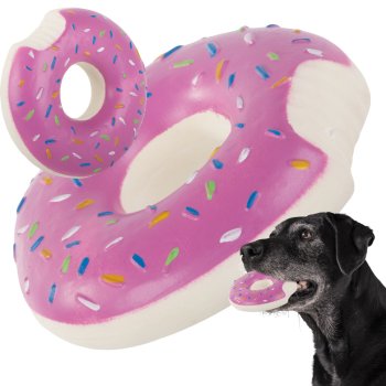 Squeaky Rubber Donut Chew Toy for Dogs and Cats, Pink