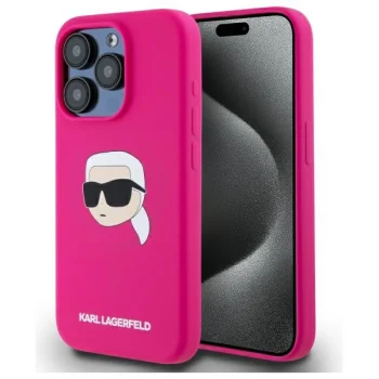 Karl Lagerfeld iPhone 15 Pro Max Case Silicone Karl Head Print MagSafe, Fuchsia