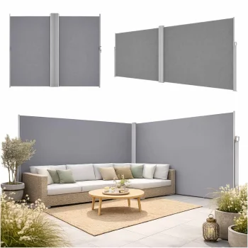LUARO Retractable Corner Side Awning Patio Privacy Screen 181 x 620 cm, Gray