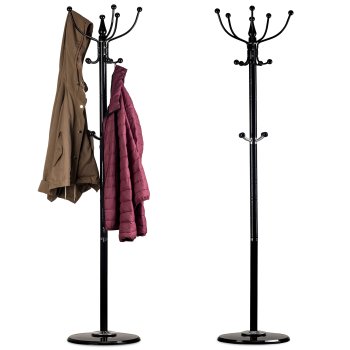 ModernHome Metal Standing Coat Rack with 14 Hooks, Black