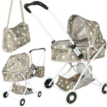 Doll Pram, Gondola with Star Pattern and Bag