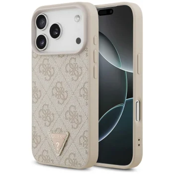 Guess Leather 4G Triangle Strass MagSafe Case for iPhone 18 Pro / 17 Pro, Pink