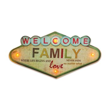LED Retro Metal Sign Welcome Family Wall Decor by Forever Light