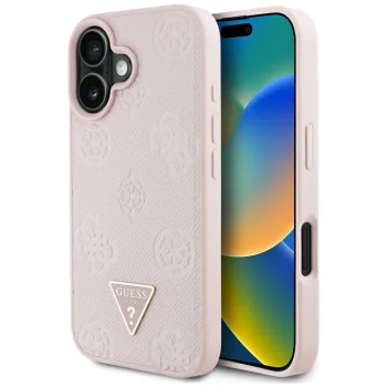 Guess Grained Hot Stamp Peony Triangle Logo MagSafe Case for iPhone 16 Pink