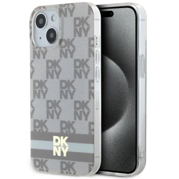 DKNY iPhone 15 / 14 / 13 Case IML Checkered Mono Pattern MagSafe, Beige