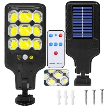 Outdoor Solar COB LED Street Lamp with Motion Sensor and Remote, Black