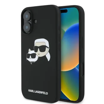 Karl Lagerfeld Silicone Double Heads Print MagSafe Case for iPhone 16 Plus, Black