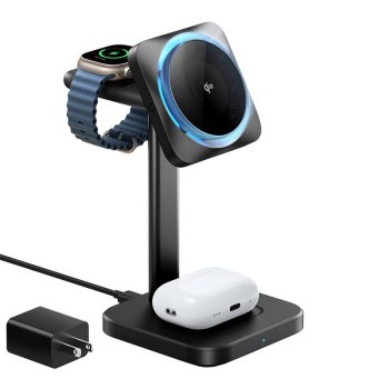 Bezvadu uzlādes stacija 3-in-1 (HaloLock) ESR Qi2 ar CryoBoost | Wireless charging station with