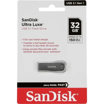 SanDisk Cruzer Ultra Luxe 32GB USB 3.1 Flash Drive 150MB/s, Silver
