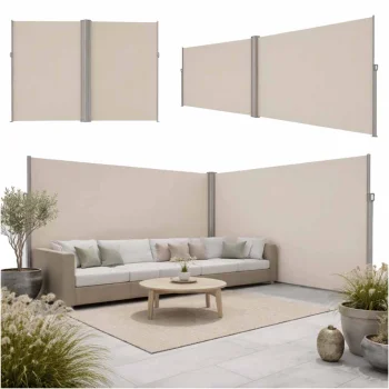 Retractable Corner Side Awning LUARO Patio Privacy Screen 181 x 620 cm, Beige