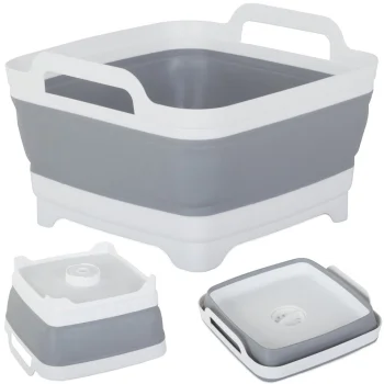 Collapsible Silicone Bowl with Drain Plug and Handles, 8L