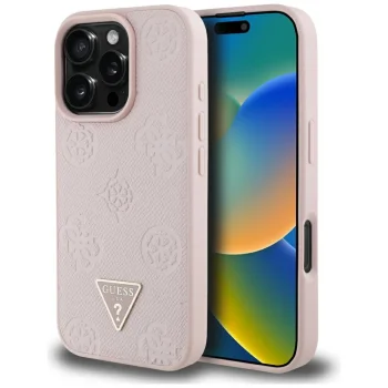 Guess Grained Hot Stamp Peony Triangle Logo MagSafe iPhone 16 Pro Max Case - Pink