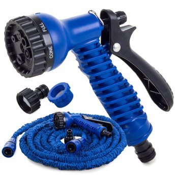 Expandable Garden Hose with 7-Function Spray Gun, 15m, Blue