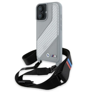 BMW iPhone 16 Case M Edition Carbon Stripe & Strap - Gray