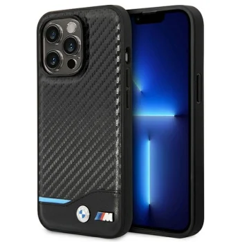 BMW Leather Carbon Case for Apple iPhone 14 Pro, Black