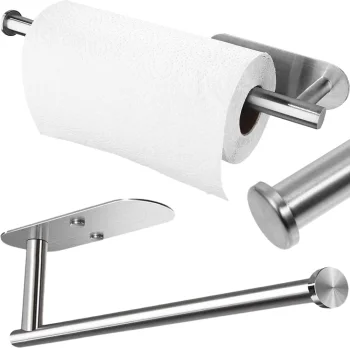 Paper Towel Holder, Self-Adhesive, Metal, Silver Loft