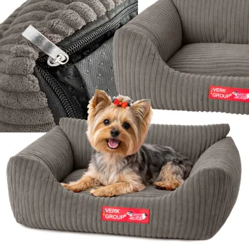 Soft Corduroy Dog and Cat Bed with Non-Slip Base, Size S, Beige
