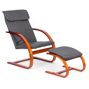 ModernHome Rocking Chair with Ottoman Scandinavian Lounge Chair, Walnut/Gray