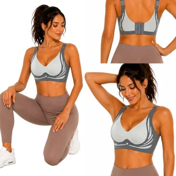 Women's Seamless Sports Bra with Push-Up Pads, Grey, Size M