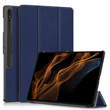 Samsung Galaxy Tab S9 Ultra (SM-X910, SM-X916B) Tri-fold Stand Design Leather Case Cover, Blue