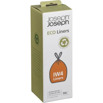 Joseph Joseph IW4 50L Recycled Bin Liners with Drawstring, 20-Pack, Grey