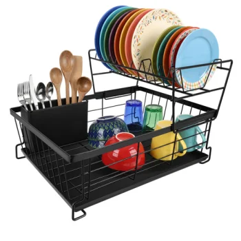 Zortiva Two-Tier Dish Drainer, Black, 43 cm