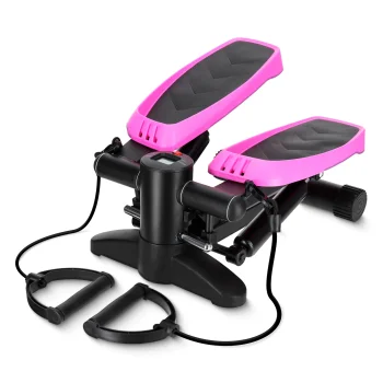 4FIZJO EVO Fitness Stepper with Resistance Bands, Black/Pink