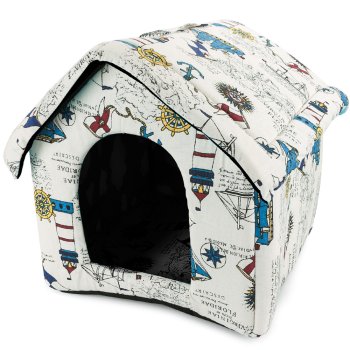 Pet house and bed for dogs and cats, size L, white, black interior
