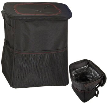 Leakproof Car Trash Can and Seat Back Organizer, Black