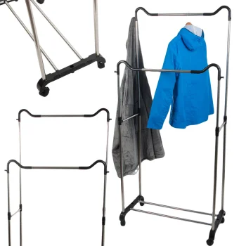 Mobile Clothing Rack with Double Rail and Shelf, 165 cm