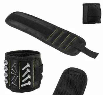 Magnetic Wristband for Tools and Screws, 3 Magnets, Black
