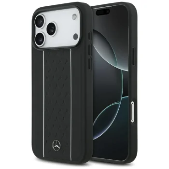 Mercedes Leather Star Pattern Stripes MagSafe Case for iPhone 17 Pro Max, Black