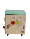 Educational Toy Wooden Manipulation Sensory Cube-Pouf on Wheels with Storage Space Busy Board